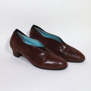 SALE Thierry Rabotin Brown Shimmery Stamped Suede Heels